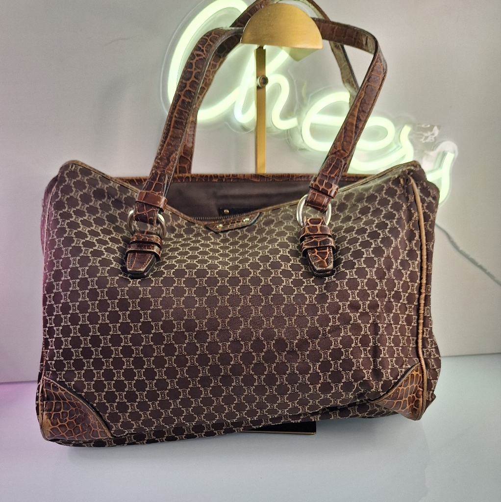 Celine Brown Crocodile Pattern Tote
